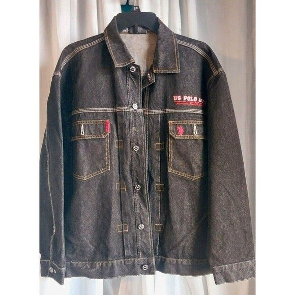 U.S. Polo Association Men's Black Embroidered Jean Denim Jacket Large - Picture 2 of 13